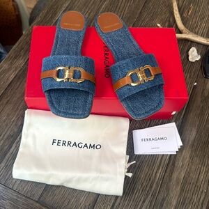 New with box and dust bags ferragamo Leah denim slides w9.5